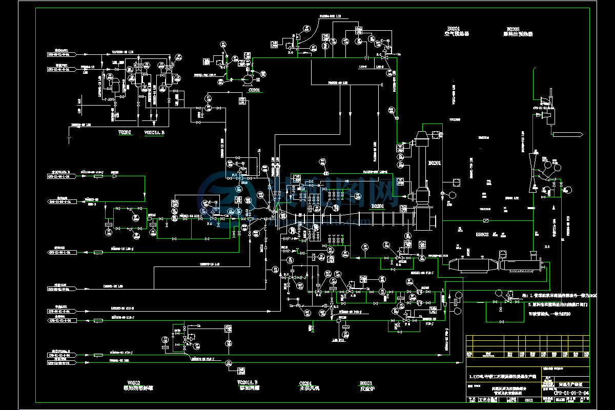 0211 CP2-01-01-2-04 炭黑反应及油预热部分管道及仪表流程图CAD图纸