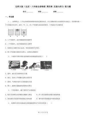 北师大版（北京）八年级全册物理 第四章 压强与浮力 练习题