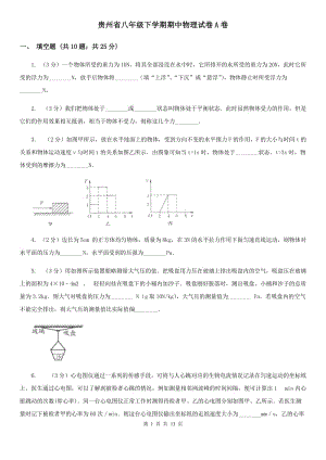 贵州省八年级下学期期中物理试卷A卷