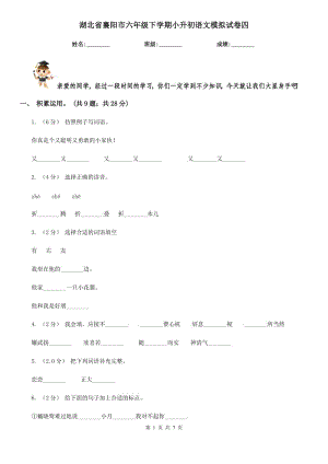 湖北省襄阳市六年级下学期小升初语文模拟试卷四